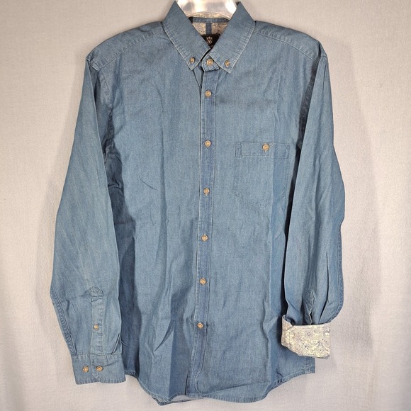 Steel Jelly London Mens Small Shirt Long Sleeve Button Down Chambray Flip Cuff - Picture 3 of 13